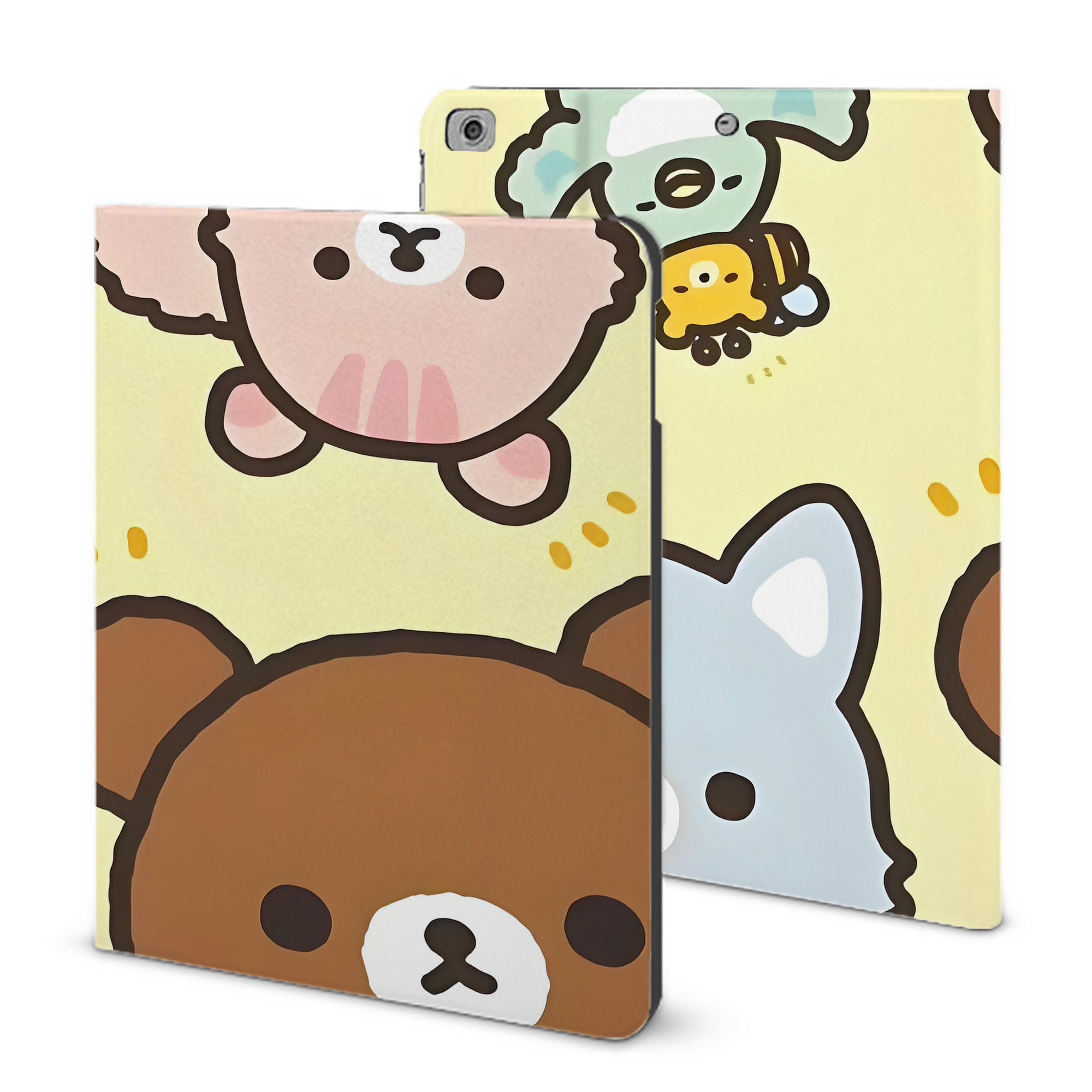 （画像用） リラックマ リラックマ キイロイトリ Rilakkuma Korilakkuma Kiiroitori IPad ケース ブック型 PUレザー TPU 耐衝撃 軽量 薄型 ペン収納なし 全面保護 IPad 各モデル対応